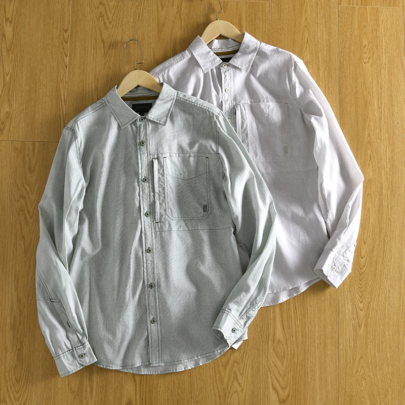 

Cool Lightweight Long Sleeve Cotton Linen Casual Shirt for Men Summer Standard Fit Pure Color Business Shirt Youth Trend
