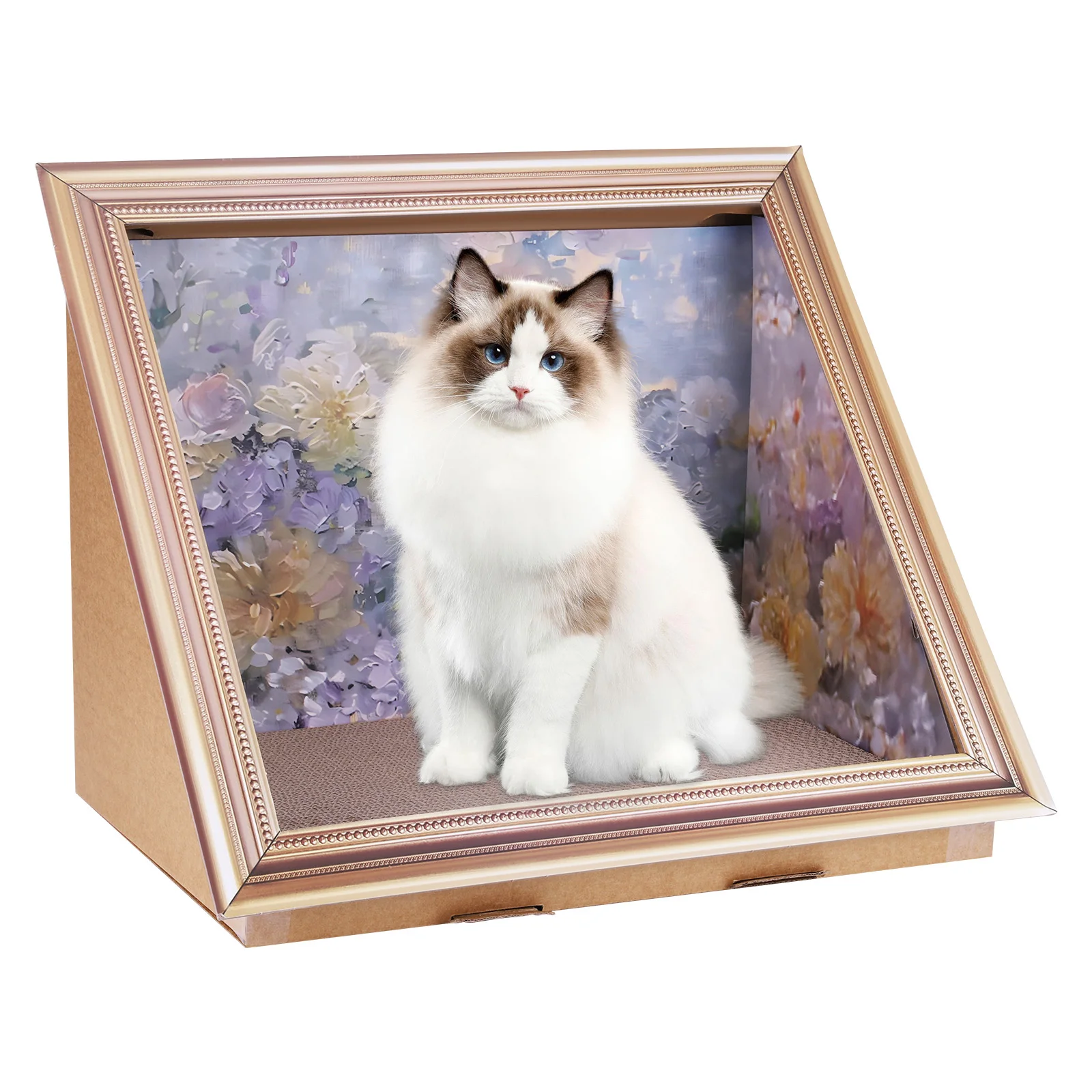 

3D Oil Painting Cat Claw Board Reusable Triangular Cat Bed Breathable Oil Painting Frame Cat Nest for Living Room Bedroom Decor