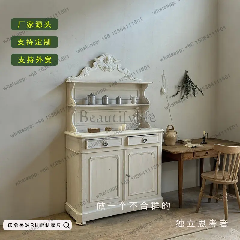 

Solid wood dining side cabinet French retro storage display cabinet advanced sense