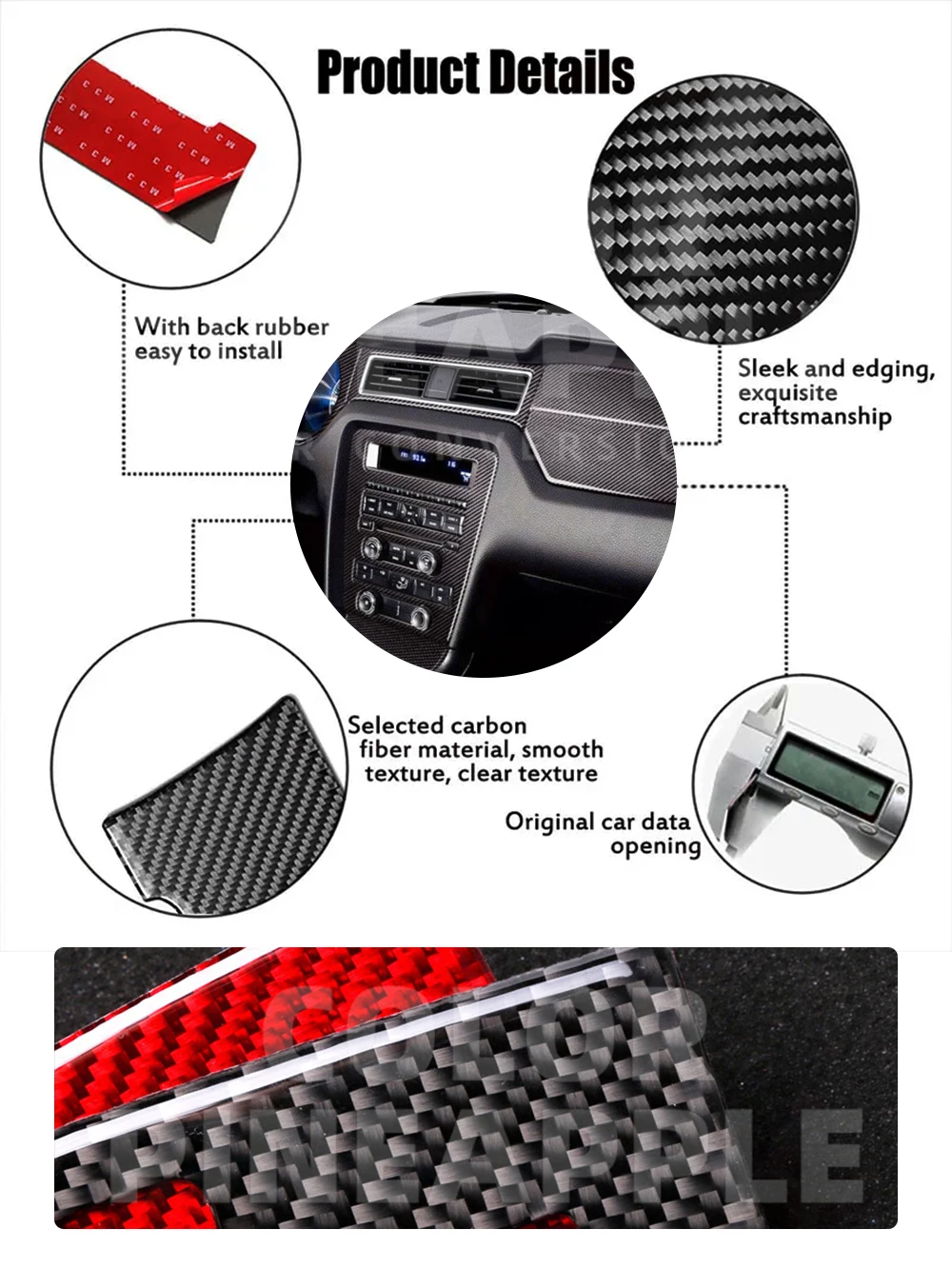 フォードマスタング用カーボンファイバーブラックステッカー,車内装飾アクセサリー,2009, 2010, 2011, 2012, 2013