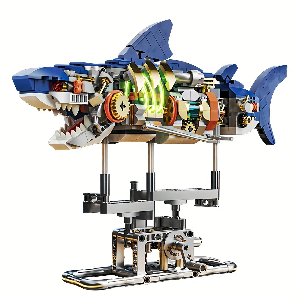 

Shark Sea Creatures Building Set, Marine Animal Building Blocks Toys with Display Stand and Light,Toys for Crossing Sea Lovers