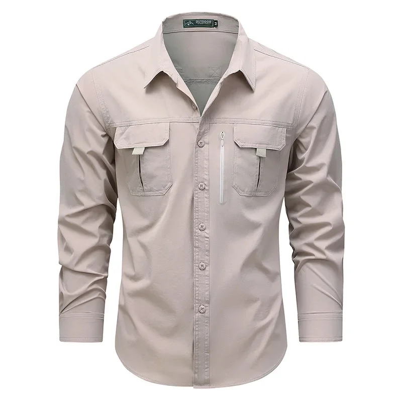 Spring Autumn Men Fashion Long Sleeve Shirts New Casual Versatile Shirts Outdoor Comfortable Light Thin Lapel Solid Tops Man