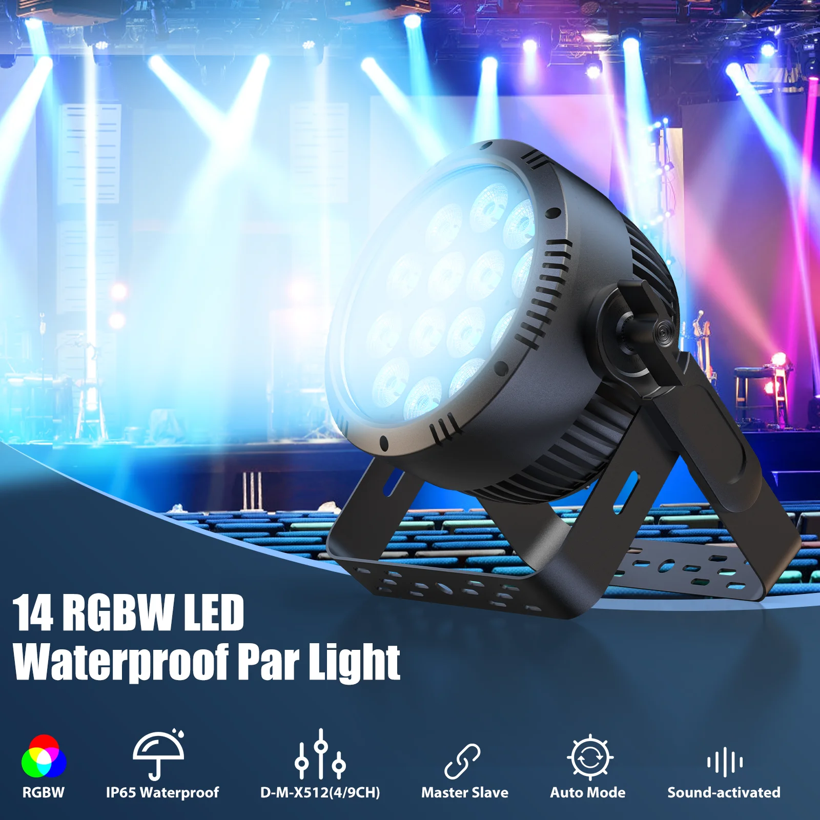 DayFlicker 250W Waterproof LED RGBW Par Light DMX512 4/9CH Control Up Lighting Wash Light Strobe Effect DJ Light for Party Disco