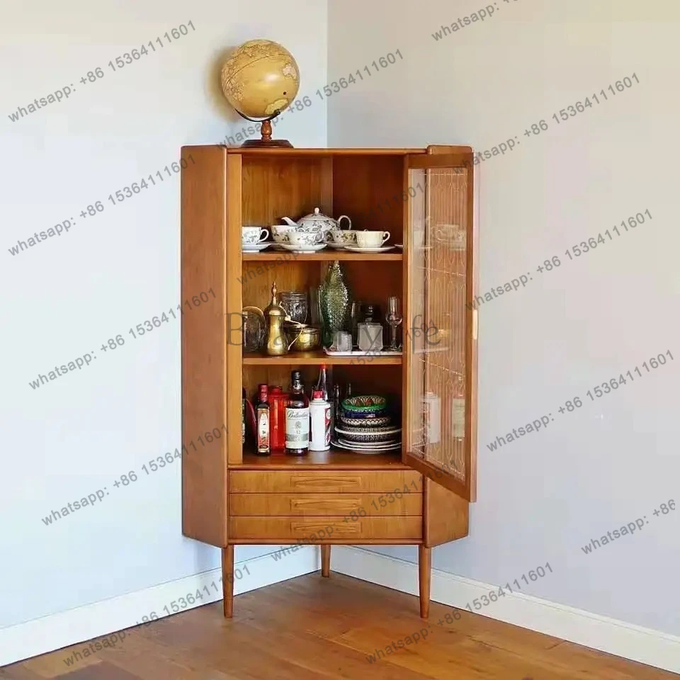 Medieval triangle retro mcm style wine cabinet storage side corner cabinet