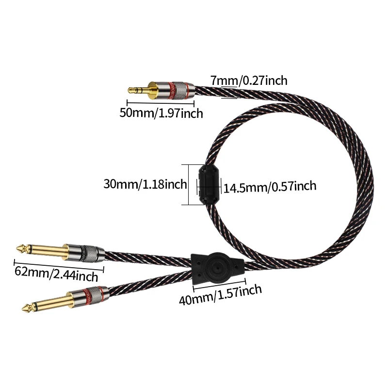 3.5 to dual 6.5 high-fidelity pure copper wires for mobile phones, computers, mixing consoles, power amplifiers and speakers
