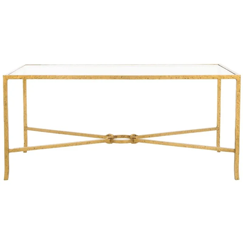 

Журнальный столик прямоугольной формы с металлическим основанием из латуни и стеклянной столешницей (полностью собран), на заказ