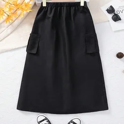 Summer Girls Can Love Multiple Pockets Solid Color Drawstring Skirt Daily Leisure Princess Birthday Party Skirt Clothing