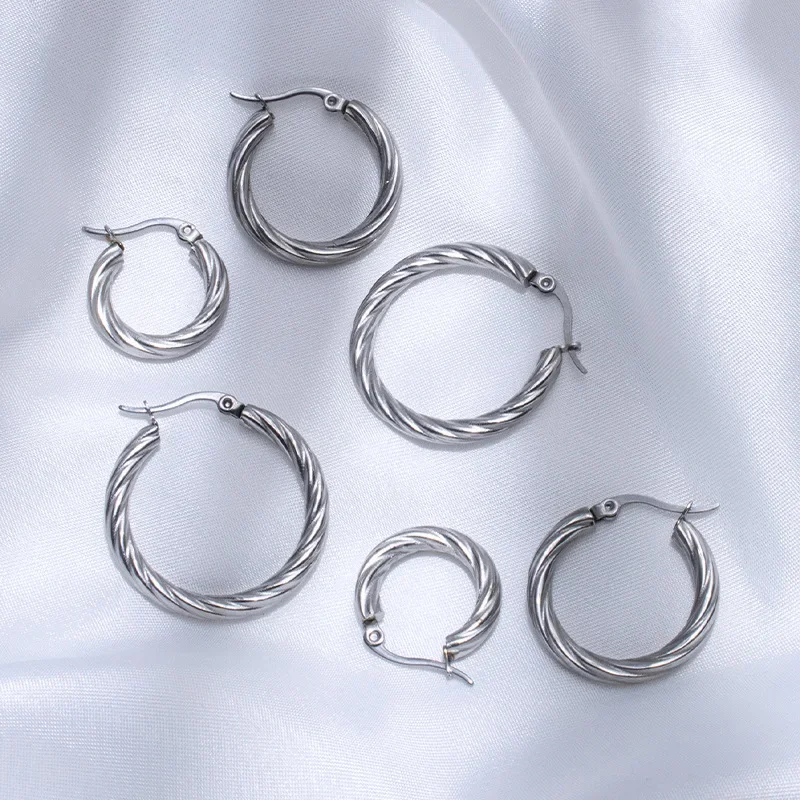 3pair/set Simple Twist Circle Round Hoop Earrings for Women Waterproof Stainless Steel Huggie Ear Buckle Statement Jewelry 2026