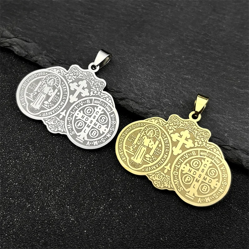 

3Pcs Christian Saint Benedict Pendants for Men Women Stainless Steel Gold Color CSPB Medal Charms Jewelry