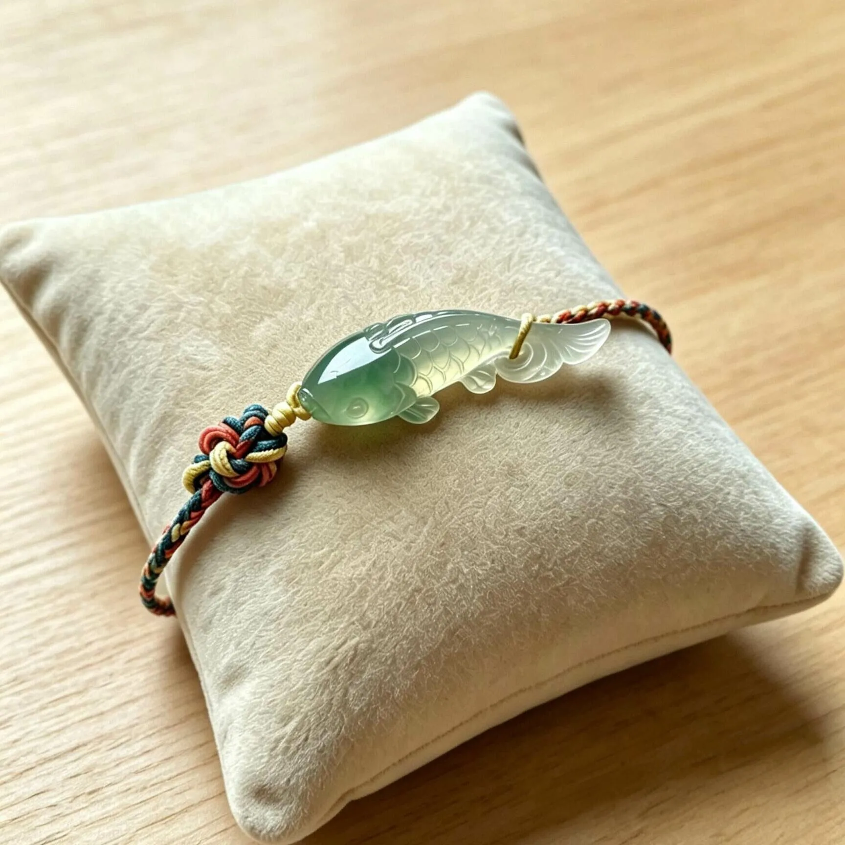 Chinese Style Lucky Fortune Koi Fish Bracelet Wealth Attracting Blessing Translucent Green Carp Handmade Braided Rope Adjustable