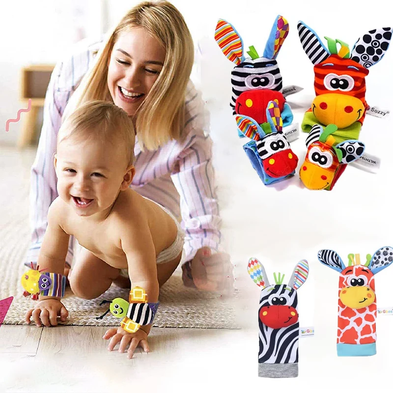 Детские игрушки для новорожденных 0-12 месяцев Игровые Носки с животными ремешок на запястье погремушка детские носки аксессуары для детей