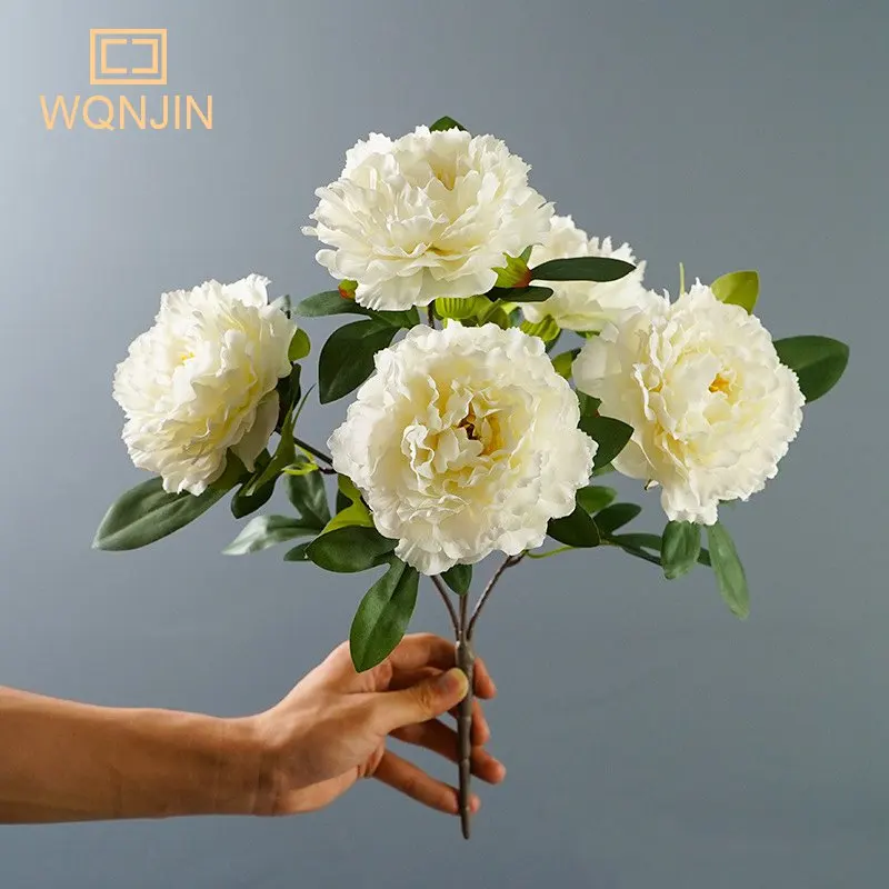 5 Heads Silk Peonies Artificial Flowers White Wedding Home Decor Bouquet Pretty Autumn Scenes Arrangement Peony Fake Flower