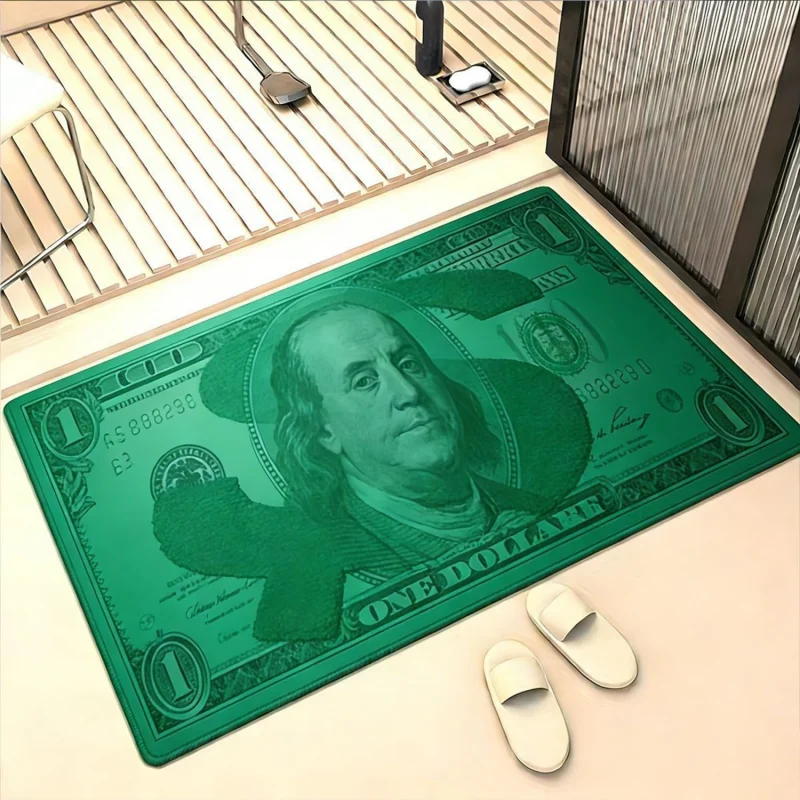 VIKAMA One Hundred Dollar Bill Money Franklin Green Cash Art Flannel Door Mat Non Slip Entryway Bedroom Living Room Home Decor