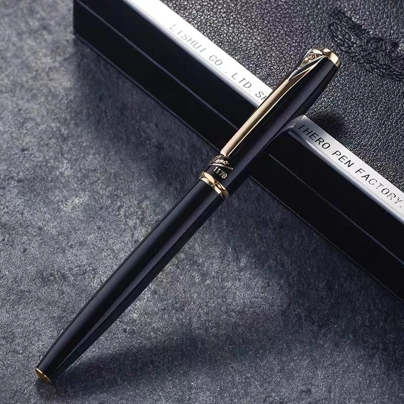 

HERO 1179EP black Fountain Pen Retro Ink Pen Finance 10k Gold Nib Fine 0.5mm Business Office School Supplies Stationery