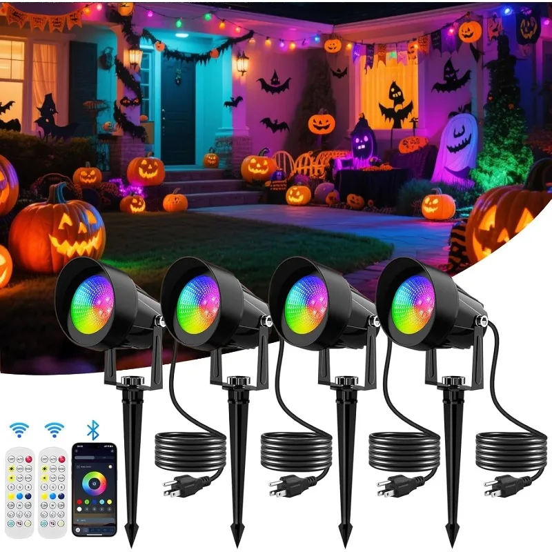 

Точечные светильники для улицы, интеллектуальное светодиодное ландшафтное освещение RGBW, меняющее цвет, с приложением и дистанционным управлением, музыкальный режим, сцены «сделай сам», точечный