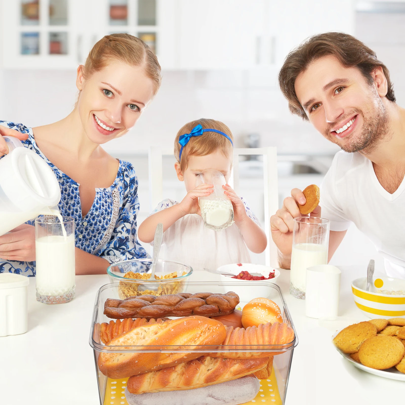 

Food Grade Storage Box Containers Seal Plastic Drain Builtin Fridge Organizer Bread Keeping Airtight Lid Pantry