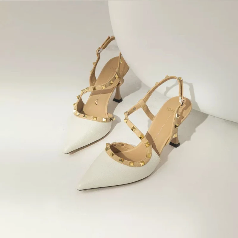 

Women Sexy Baotou Sandals Fashion Rivet Decoration Pointed Toe Shoes Minimal Elegant Banquet Party Ladies High Heels