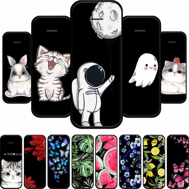 Funda de silicona negra para Nokia 215 4G 2025, Funda trasera suave a prueba de golpes con gato de dibujos animados, Funda para teléfono Nokia 215 4G