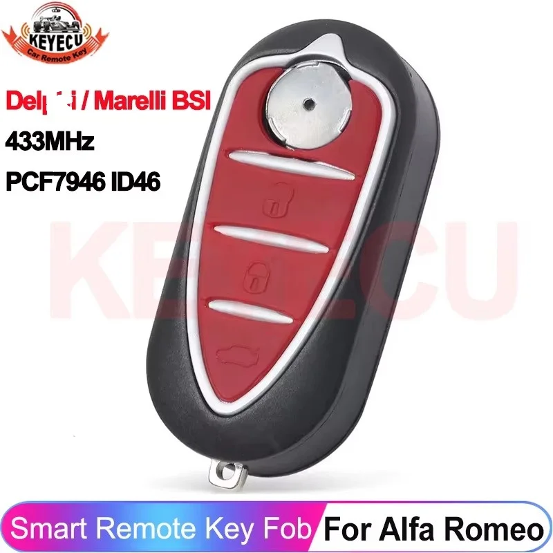 

KEYECU For Alfa Romeo Giulietta Mito 2008-2016 Smart 433MHz PCF7946 Chip D*e*l*p*h / Marelli BSI Flip 3 Buttons Car Remote Key