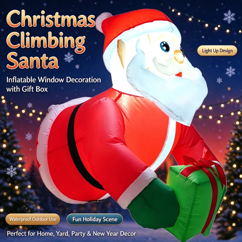 3FT/90CM Christmas Inflatable Santa Claus Climbing Through Window, Outdoor Window Yard Garden Patio Xmas Holiday Decor