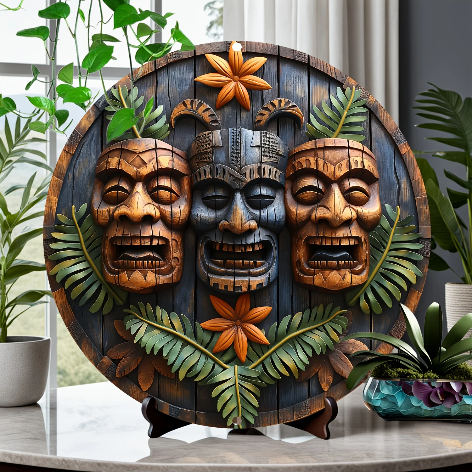 Hawaiian Mask Totem Aluminum Wall Sign - 8X8 Inch, Uv & Scratch Resistant, Easy-Hang Decor For Home, Office, Saloon