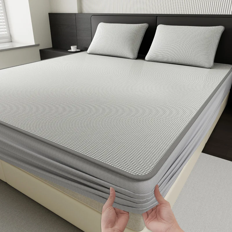 Ice Silk Cooling Mat Bed Canopy Single Piece Full Wrap Mattress Protector Cover Air Conditioned Soft Mat Bed Sheet Cover Thre...