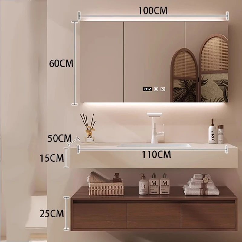 Luxury White Bathroom Cabinet Sink Bowl Classic Tall Mirror Bathroom Cabinet Storage Smart Badezimmer Schrank Home Furniture