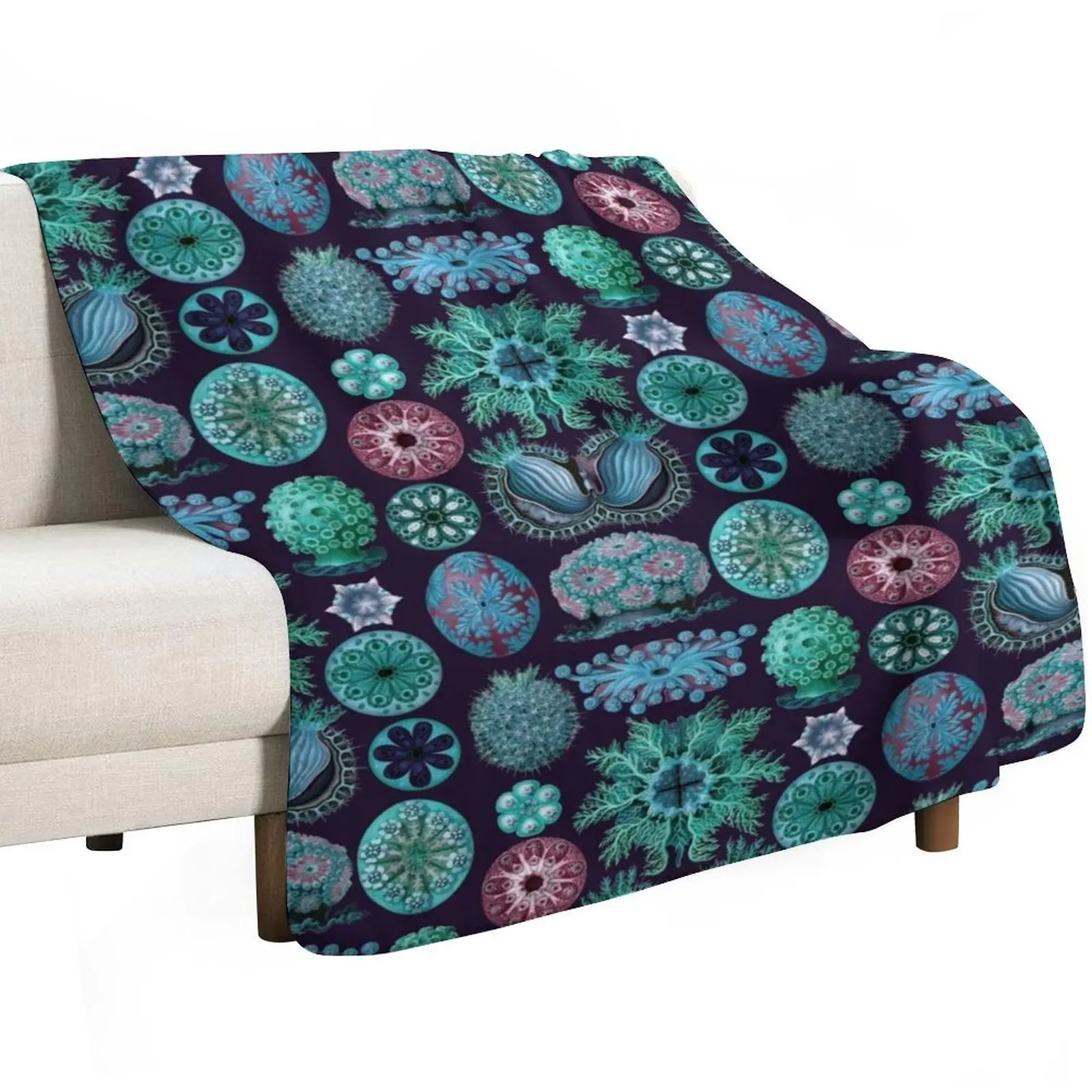 Ernst Haeckel Ascidiae Sea Squirts Teal Colorway Throw Blanket Quilt cosplay anime Sofa Throw Shaggy christmas gifts Blankets