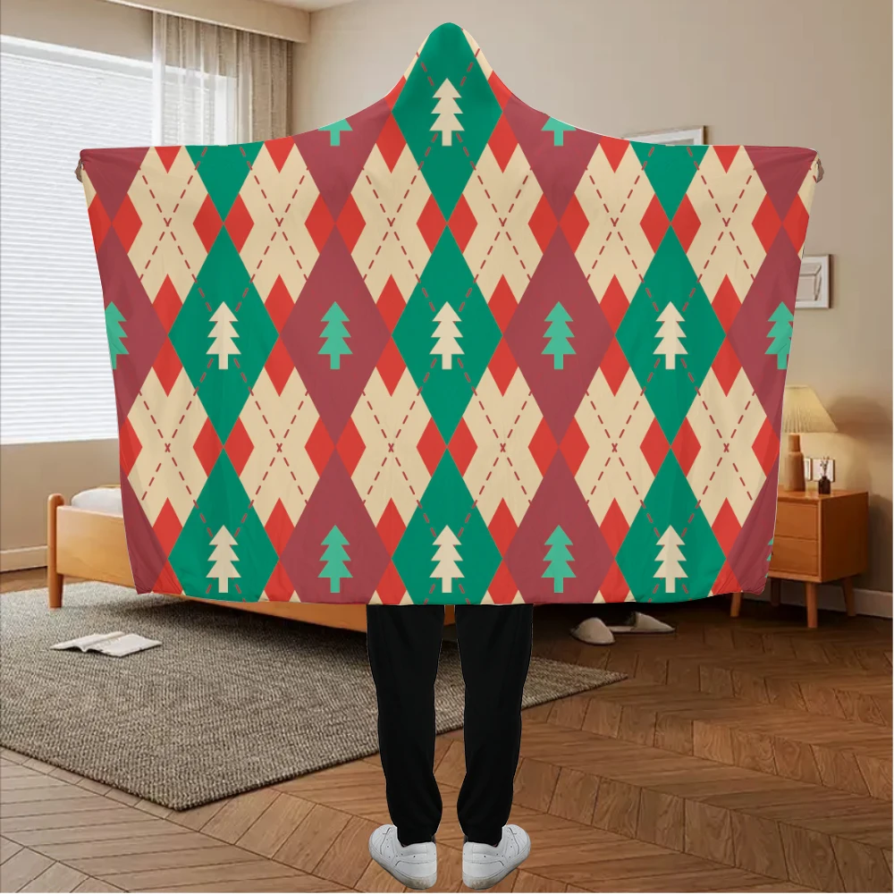 Christmas Hooded Blanket Soft Flannel Christmas Hat Blanket Throwing Wearable Blanket Christmas Children's Day Birthday Gift