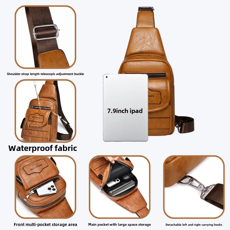 New Men's High-end Retro Chest Bag, Large Capacity Trendy Crossbody Bag, Flip Waterproof Shoulder Bag, Fashionable Shoulder Bag