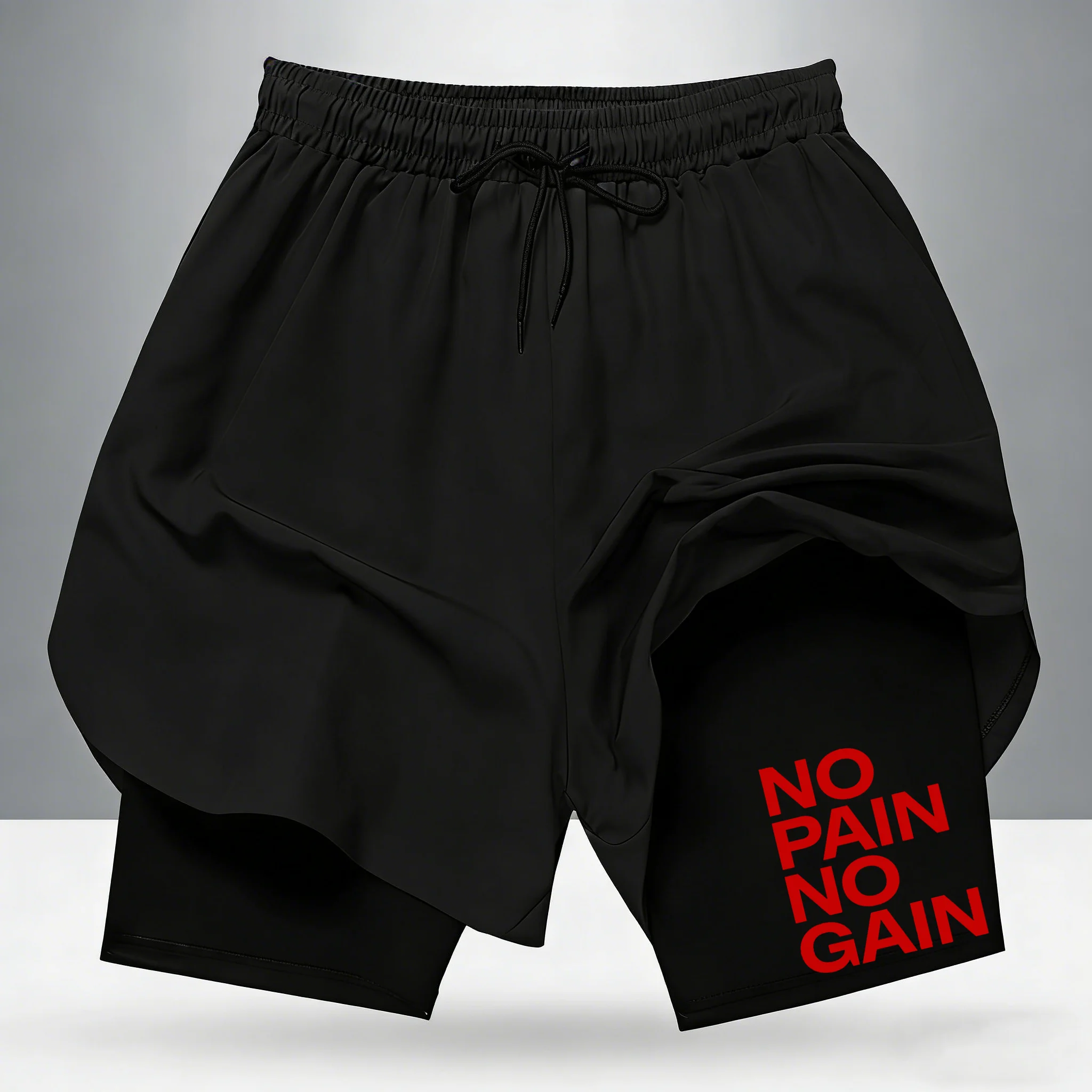 

Men's No Pain No Gain Red Print 2-in-1 Running Shorts Quick Dry Gym Training Shorts with Inner Layer for Summer 2026 New