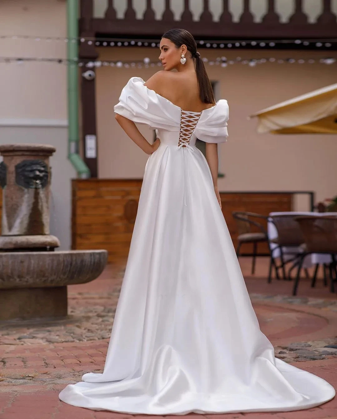 2024 Classic Puff Sleeve Wedding Dresses A Line Lace Up Sexy Side Slit Ball Gowns Sweetheart Formal Bride Beach Party Vestidos