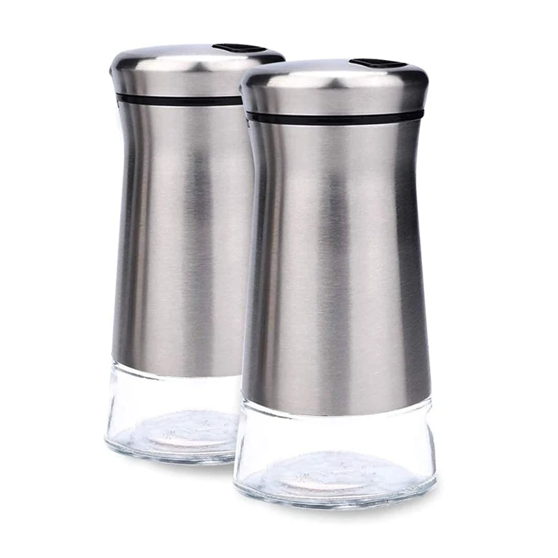 Stainless Steel Salt And Pepper Shakers Set With Glass Base Salt And Pepper Shakers With Adjustable Holes