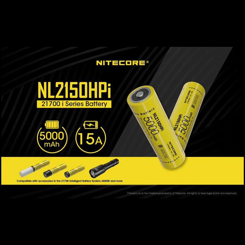 NITECORE NL2150HPi 21700 Battery 5000mAh 3.6V 18Wh max Continuous Discharge Current 15A Flashlight battery