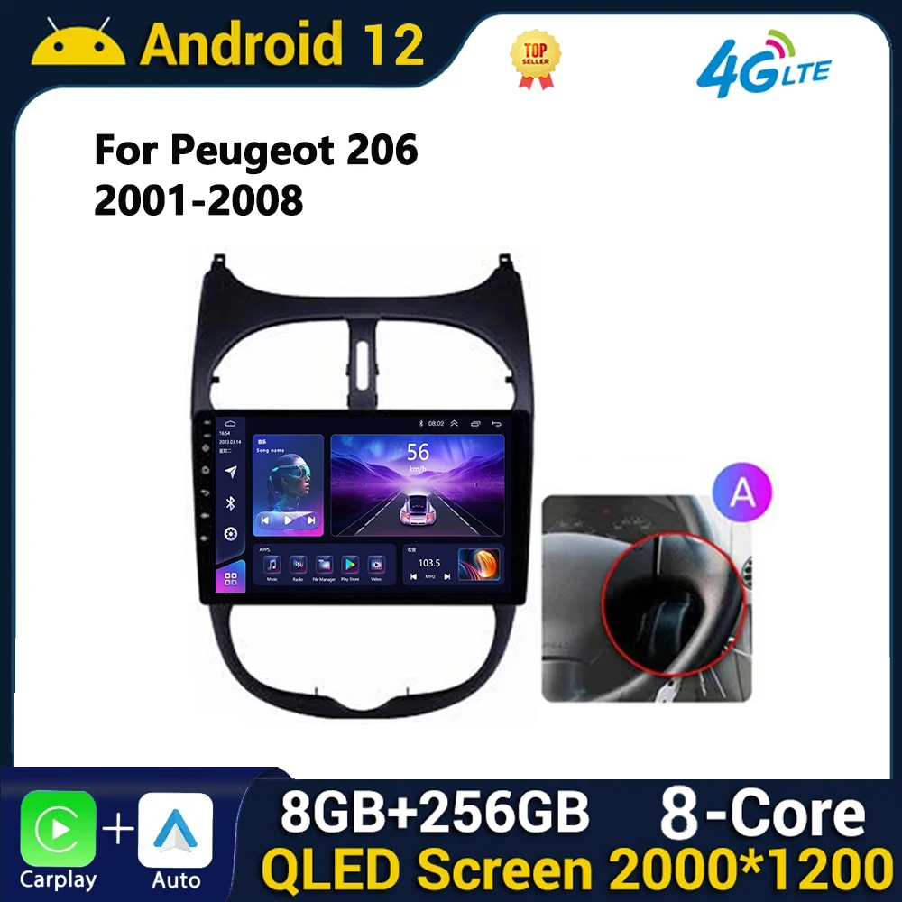 For Peugeot 206 206CC 206SW 2001-2008 Multimedia WIFI Android GPS 2 Din Car radio Navigation Video Player Stereo Head Unit Audio