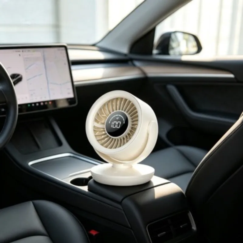 Digital Display Turbine Desktop Fan USB Charging Large Airflow Long Standby Portable Mini Fan Student Dorm Office Supplies