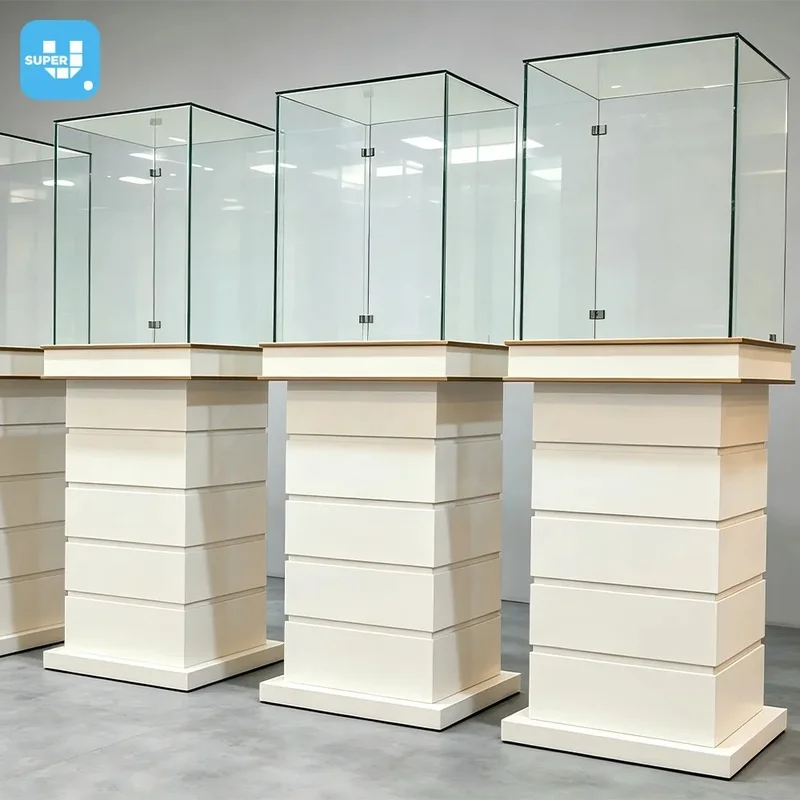 custom.High-End Customized Museum Display Tower Fully Assembled Glass Jewelry Showcase Showroom