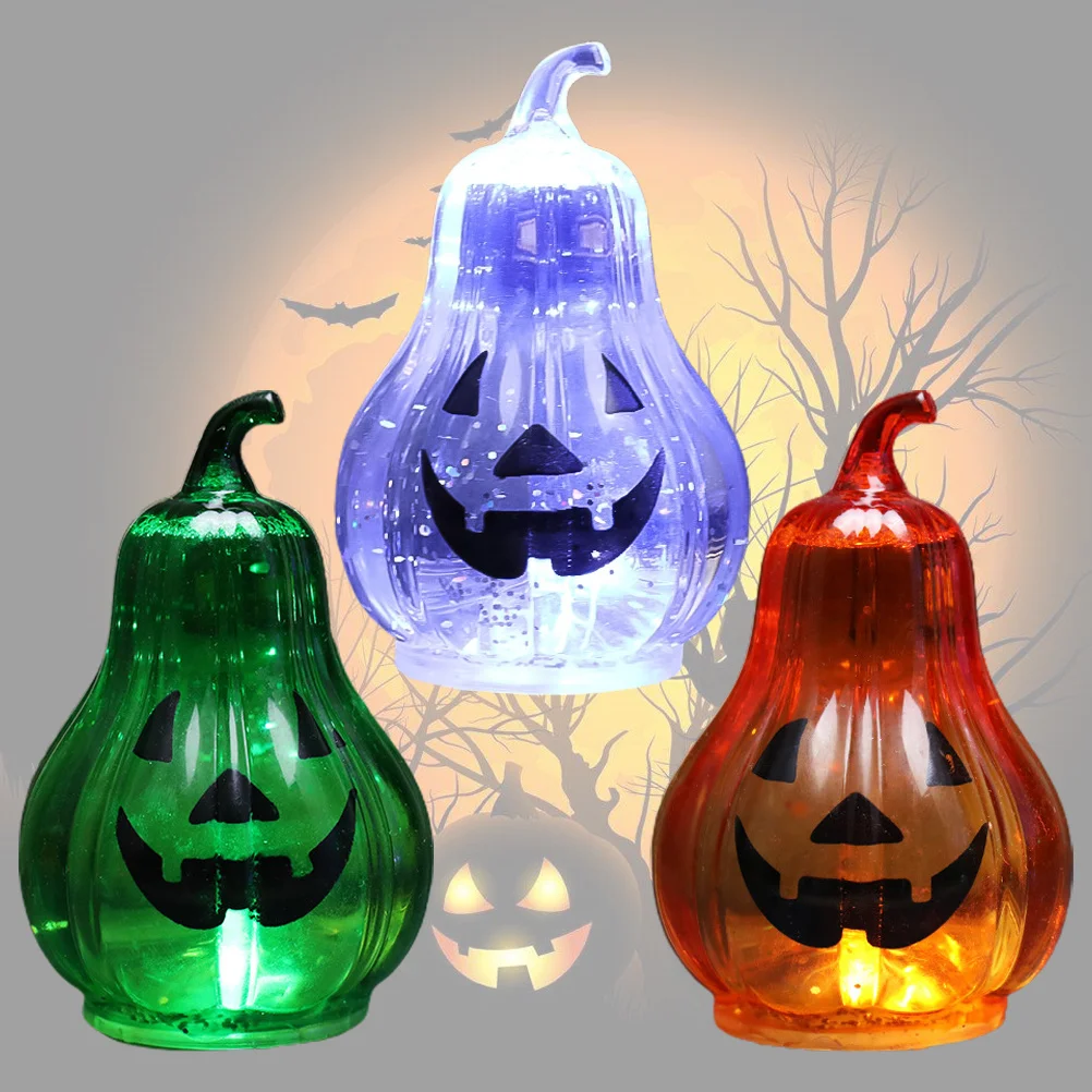

3Pcs LED Pumpkin Lamp Props Unique Glowing Pumpkin Light Plastic Halloween Decoration for Bar Ktv Party White Green Orange