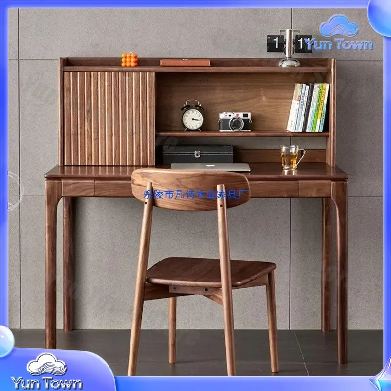 Nordic Black Walnut Solid Wood Desk Bookshelf for Study Table Bedroom Dresser Multi Functional Home Office Furniture for