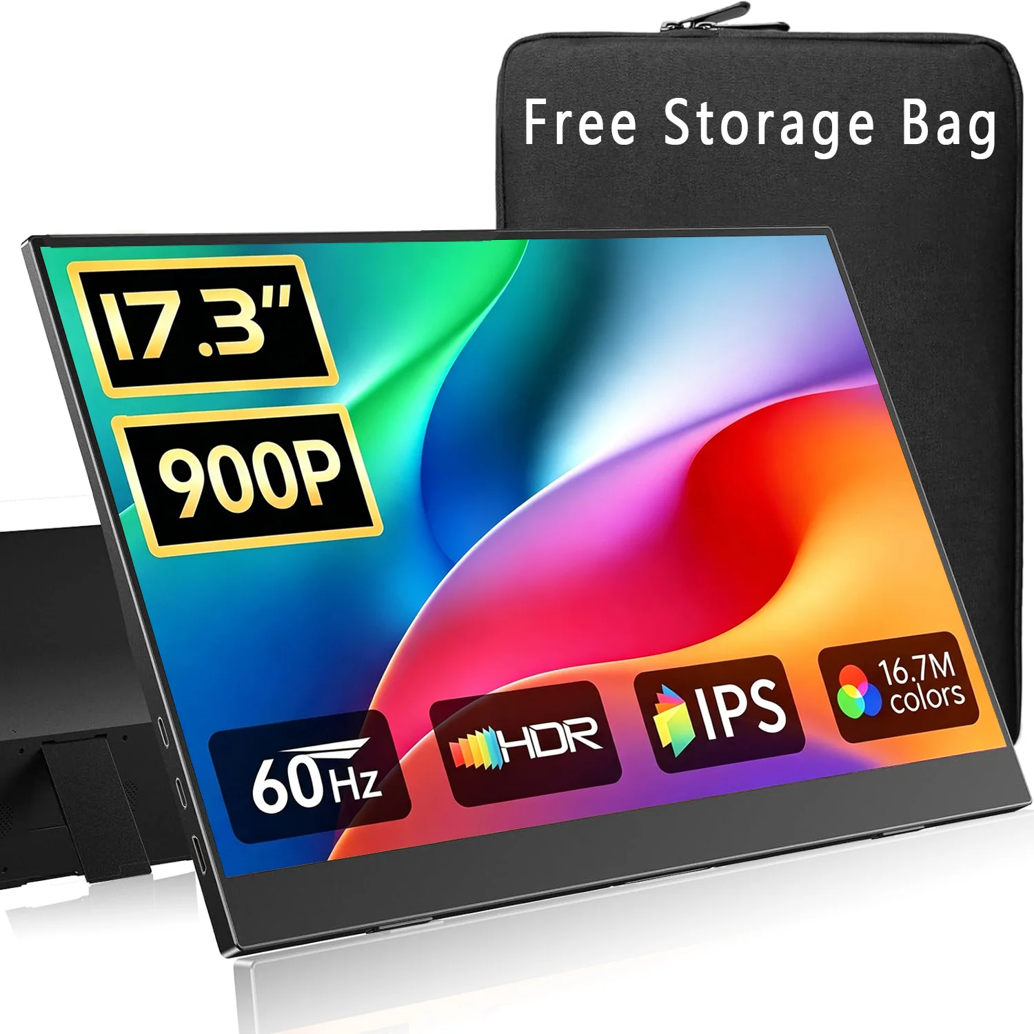 AHXJKA  17.3 Inch Portable Monitor 1600*900P IPS With Type-C Mini HDMI For Phone Laptop XBox  PS4/5 Mac PS Steach TV Switch PC