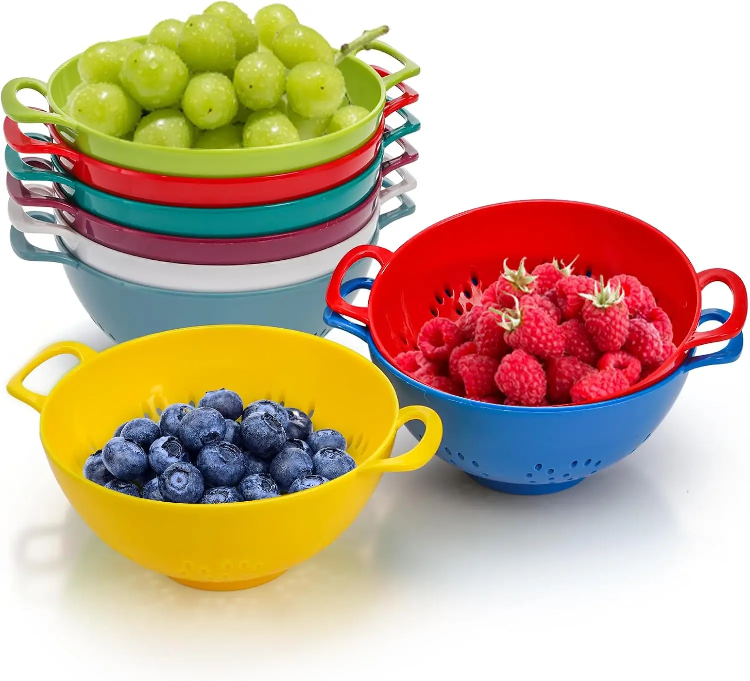 8 Pack Mini Colander For Kitchen, Inch Plastic Berry Bowl With Double Handles, Small Compact Food Strainers, Perforated