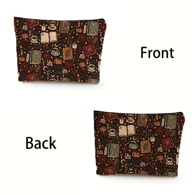 Retro elegante Halloween boek pompoen patroon make-up tas, duurzame niet-vervagende rits tas, lichtgewicht opvouwbare handtas
