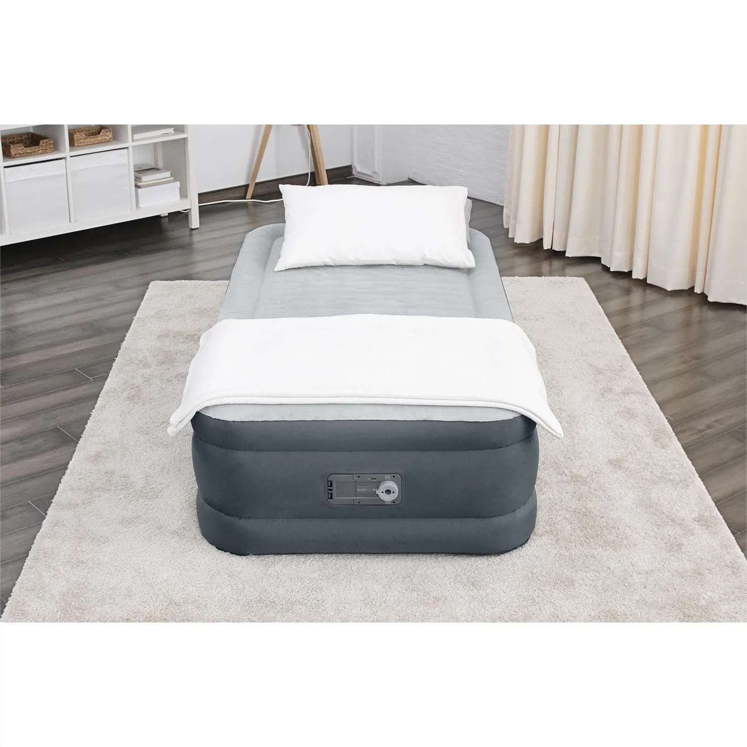

Twin Air Mattress with Built-in Pump, Supersoft Snugable Top, Extra Durable Tough Guard, Raised 18" Airbed with USB Charger