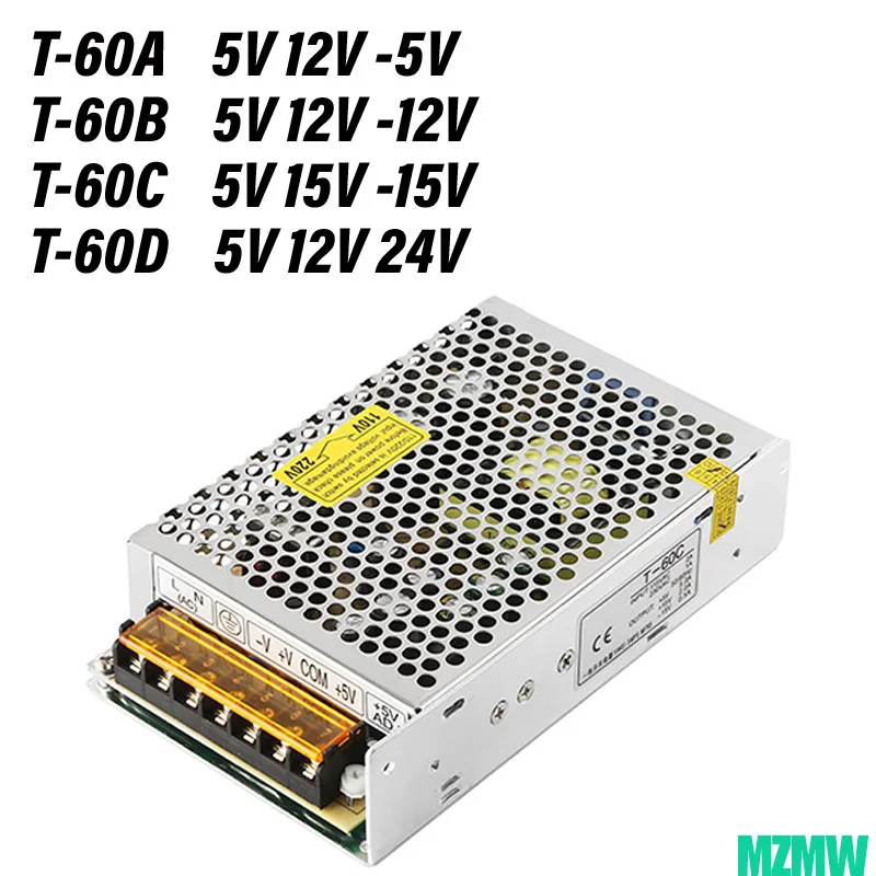 60W Triple Output Switching Power Supply  ac dc converter T-60A T-60B T-60C T-60D 5V 12V 15V -5V -12V -15V 24V Transformer SMPS