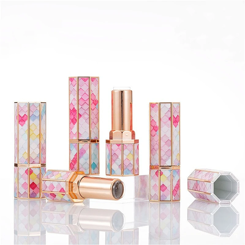 3ml 3D Printed Gradient Lipstick Tube 12.1mm, Octagonal Fish Scale Pattern, Snap-On Empty Lipstick Container