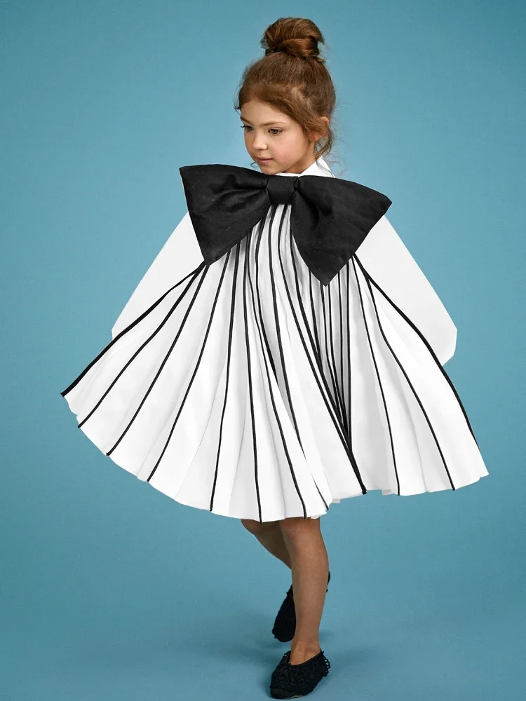 

Girl Princess Dress Spring Autumn New Long Sleeve Big Bow Dance Dress Pleated Kids Birthday Party Vestidos Girl Clothes