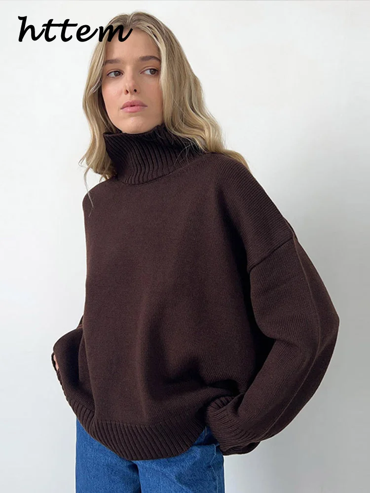 Knitted Solid Turtleneck Women's Sweaters Loose Panelled Long Sleeve Pullover 2024 Autumn Winter Lady Lazy All-match Knitwear