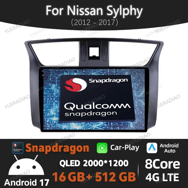 Android 16 Car Radio For Nissan Sylphy B17 Sentra 12 2013 - 2018 Carplay Auto Multimedia Video Player GPS 4G WIFI Head Unit DSP