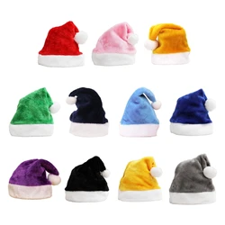 Cappello da Babbo Natale in morbido velluto Cappello comodo Cappello da Babbo Natale tradizionale in peluche multicolore per regali di Capodanno per bambini adulti