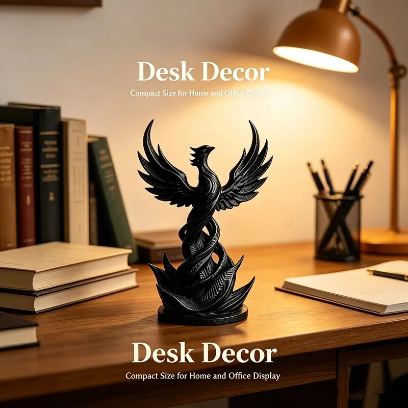 Modern Black Phoenix Sculpture Resin Fire Bird Figurine Desktop Ornament For Office Home Decor Gift